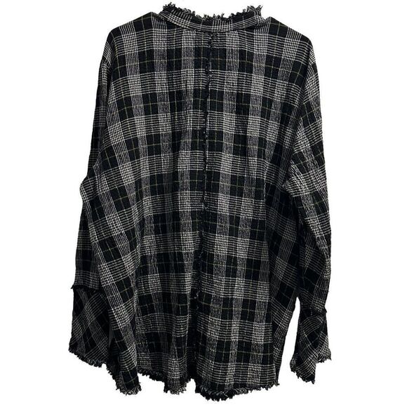 Habitat Cozy Patterned Raw Edge Gauzy Cotton Plaid Tunic Sz.L - Picture 6 of 7